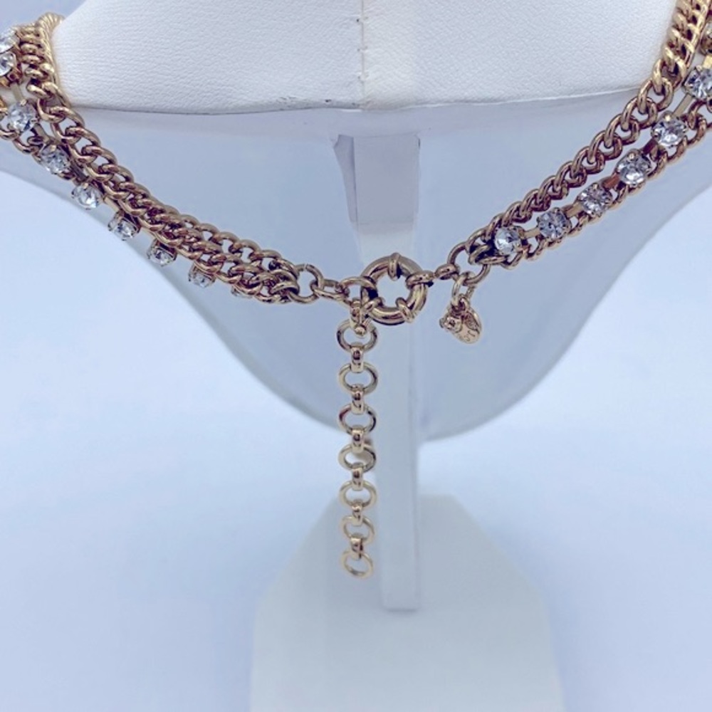J Crew Gold Tone Multi Strand Necklace With Orange, Black And Yellow Rhinestones - Picture 7 of 10